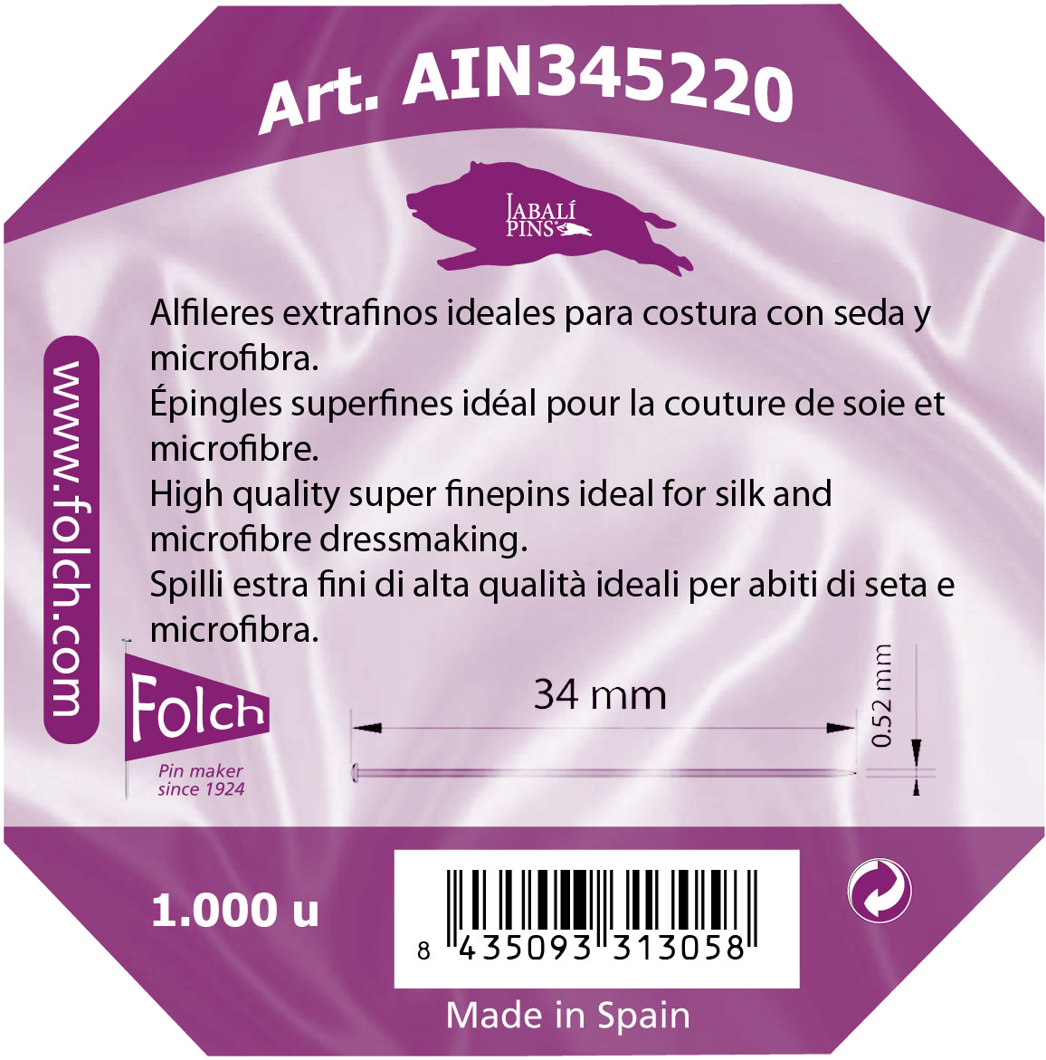 Alfileres acero inox: AIN345220